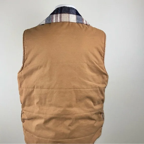 Golden Fleece Men’s Vest Large beige twill and wool plaid Vintage Gorpcore - Picture 2 of 7